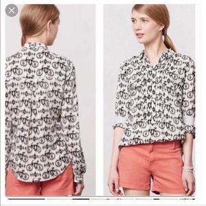 Anthropologie Maeve bicycle print blouse